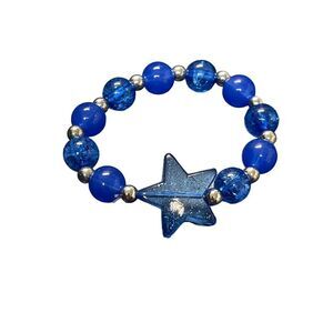 Celestial Blue Star Beaded Bracelet Stretch Jewelry Cosmic Galaxy Accessory R-27